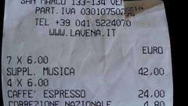 Conto salato a Venezia: 100 euro per 4 caffè e 3 amari