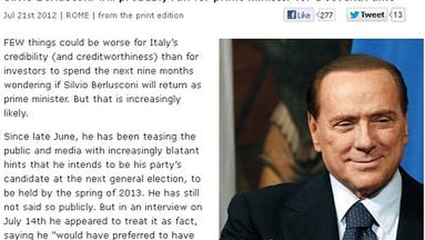 Economist: Berlusconi la cosa peggiore che potrebbe capitare