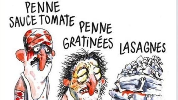 Bufera su Charlie Hebdo: nella vignetta vittime sisma come lasagne