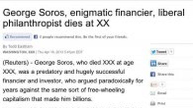 Gaffe Reuters, pubblica necrologio George Soros. E lo definisce ipocrita