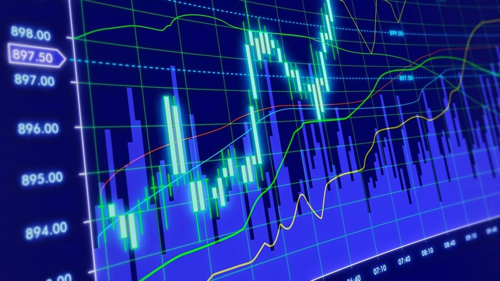 3d blue background with stock diagram