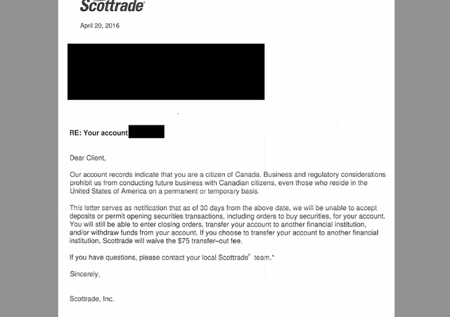 Il conto di un cliente canadese non è più benvenuto in Usa