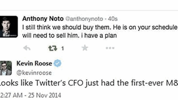 Cfo di Twitter pubblica cinguettio per errore, speculazioni su acquisizioni
