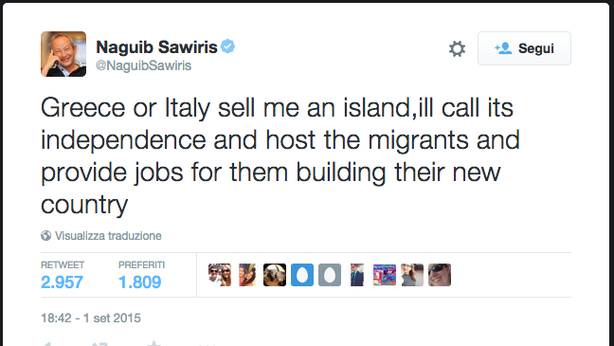 Sawiris: “Comprerei isola greca o italiana per ospitare profughi”